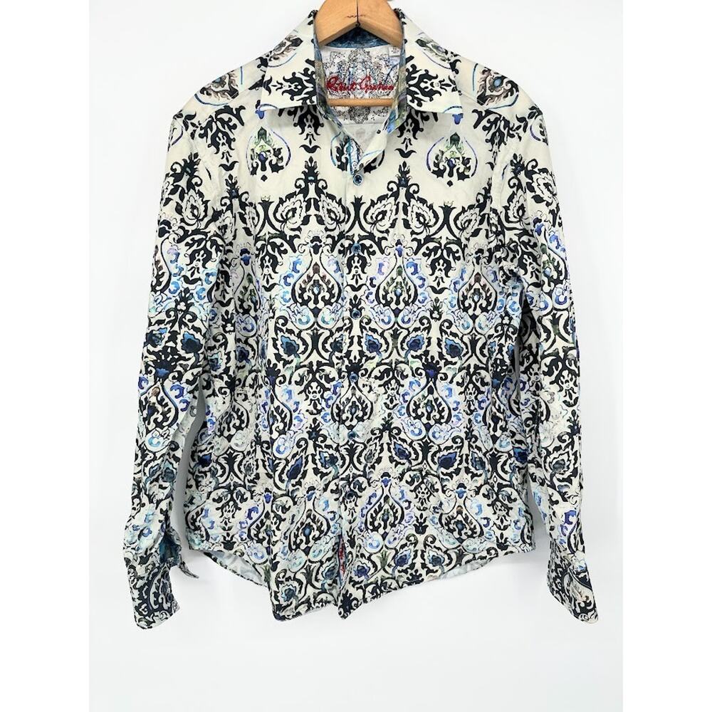 Robert Graham Shirt Blue & Cream “PORTRAITS” Ornate Psychedelic Medium Classic